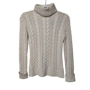 Autumn Cashmere Sz S 100% Cashmere Oatmeal Cream Cable Knit Turtle Neck Sweater